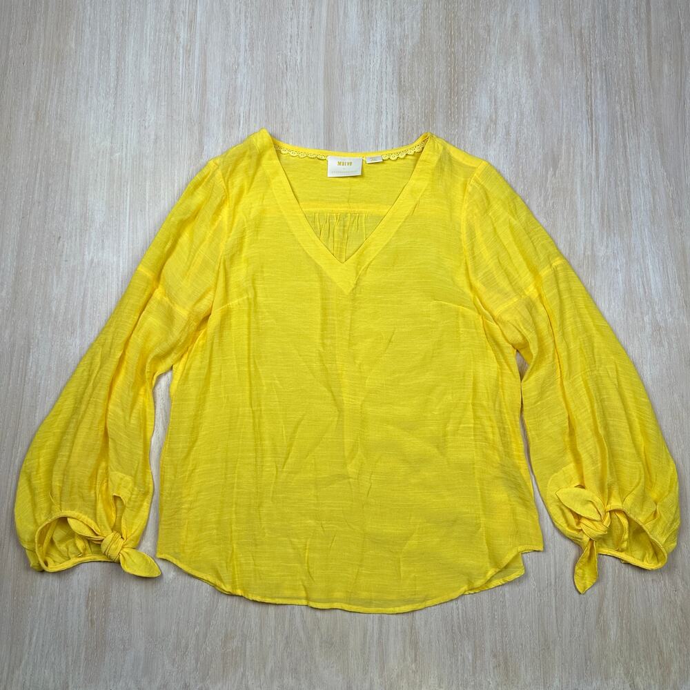 Anthropologie Maeve Verona Yellow V-Neck Tie Sleeve Boho Hippie Casual Blouse S